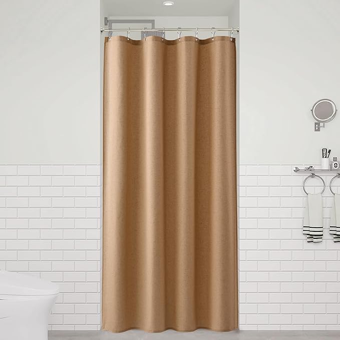 Naturoom Camel 42 Inch Shower Curtain - Stall Narrow Half Linen Ultra Thick Fabric Shower Curtain Set with Hooks, Boho Farmhouse Rustic RV Camper Bath Curtains for Bathroom, 42x72