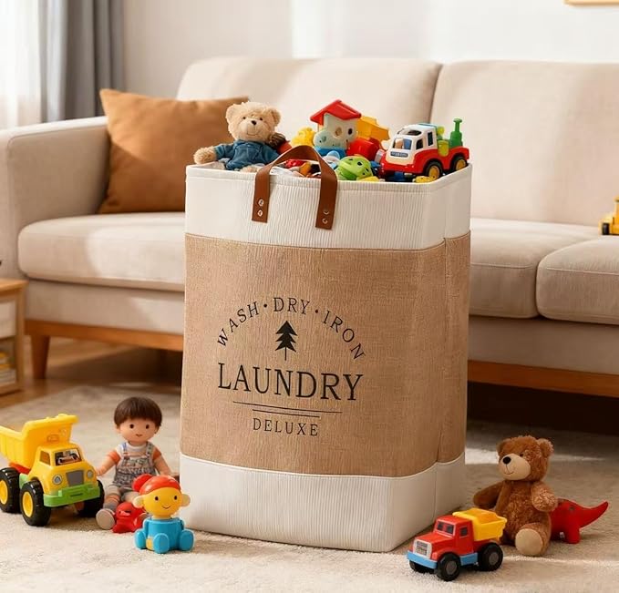 Foldable Storage Bags - Heavy-Duty Fabric Dirty Clothes Organizer, Large Capacity Space-Saving Storage for Clothes, Toys, Blankets, Sports Equipment, Living Room, Bedroom, etc. (Khaki, 65L)