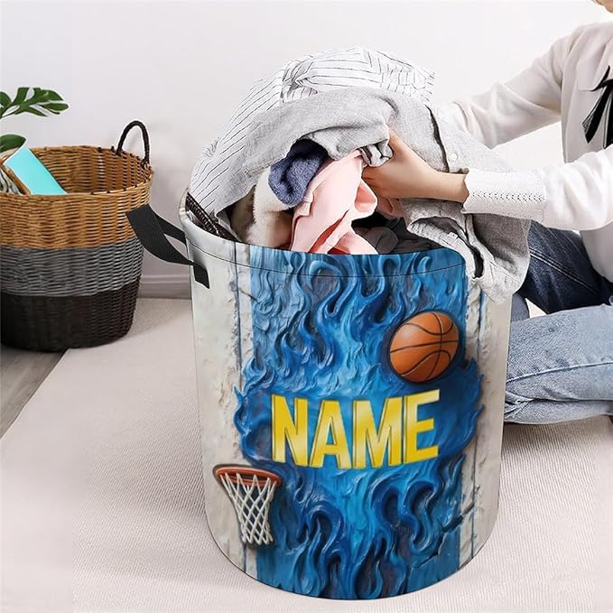 Personalized Basketball Laundry Hamper Custom Name Funny Dirty Clothes Laundry Basket Portable Storage Basket For Home Bathroom Family Basketball Lovers Xmas Birthday (style 13)