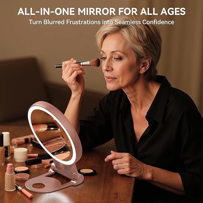 1X/30X Magnifying Mirror with Light, Double Sided Makeup Mirror with Adjustable 3 Color Light, 2000mAh Rechargeable Lighted Magnifying Mirrors with Tweezer, Foldable Travel Mirror with Rotation