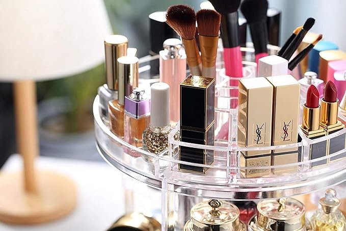 Rotating Makeup Organizer,360 Degree Adjustable Cosmetic Storage Makeup Spinning Holder Storage Rack with 7 Layers Large Capacity, Display Stand Box Perfect for Dresser (1white)