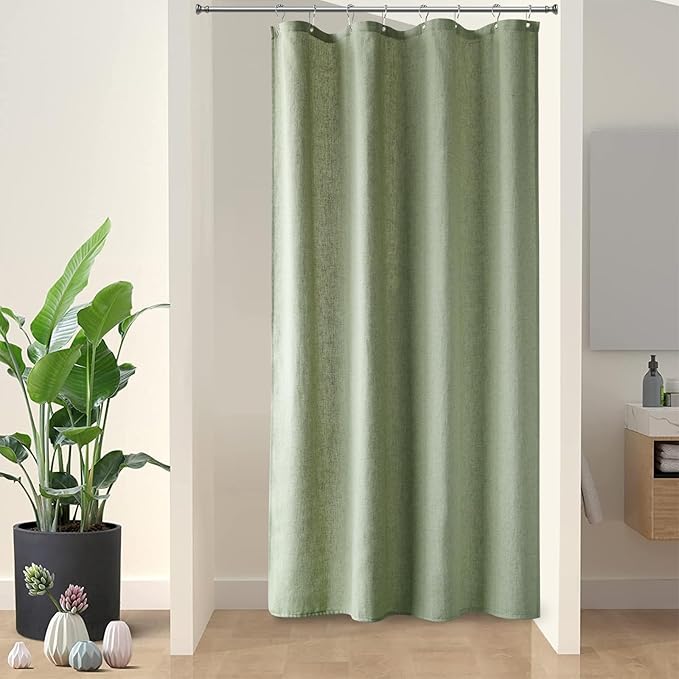 Naturoom 42 Inch Shower Curtain - Stall Narrow Half Green Linen Ultra Thick Fabric Shower Curtain Set with Hooks, Boho Farmhouse Rustic RV Camper Bath Curtains for Bathroom, Sage Green, 42 x 72