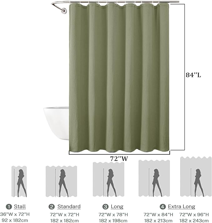 Aiyufeng Fabric Green Long Shower Curtain for Bathroom, 3D Textured Pattern Shower Curtain Hotel Spa Quality, Boho Bathroom Curtain Modern Style Soft Cloth Luxury, Machine Washable,72x84 Inches