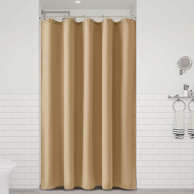 Naturoom Gold Yellow 54 Inch Shower Curtain - Stall Narrow Half Linen Ultra Thick Fabric Shower Curtain Set with Hooks, Boho Farmhouse Rustic RV Camper Bath Curtains for Bathroom, 54x78