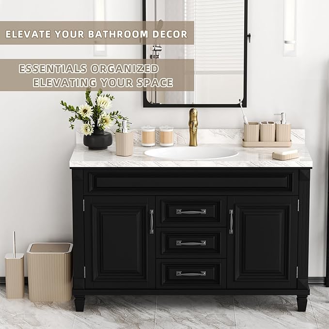 XLHOMO Bathroom Accessories Set - Gorgeous Beige Bathroom Set, 10PC Bathroom Accessory Set, Toilet Brush, Trash Can & Soap Dispenser