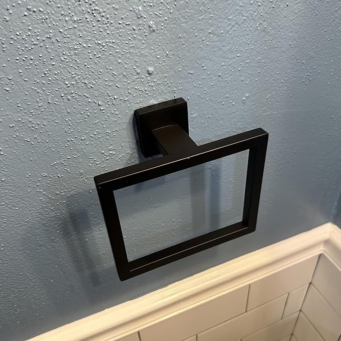 PAHSFS Matte Black Towel Ring - Modern Hand Towel Holder for Bathroom - SUS304 Stainless Steel Bathroom Towel Ring Wall Mounted - Bathroom Towel Rack - Black Towel Hanger