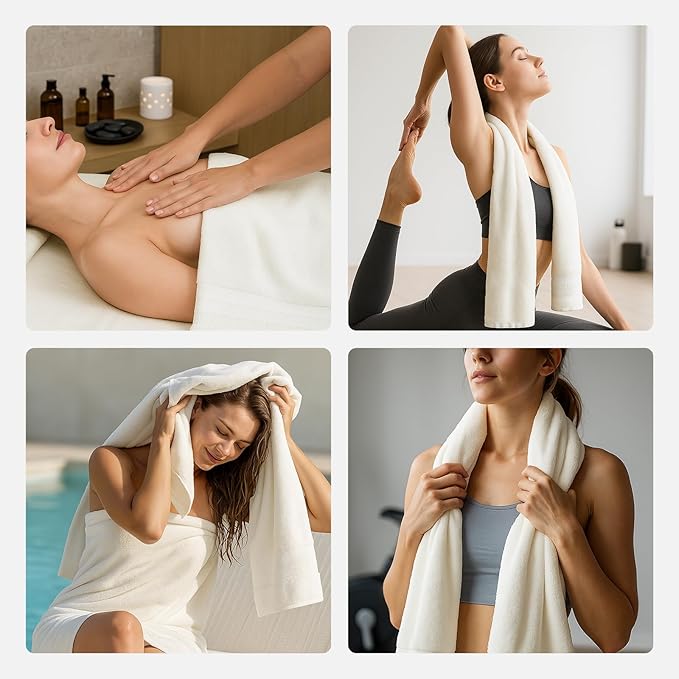 REDKISS 8 Piece Off White Towels Set - 100% Cotton Towels Set with 2 Large Bath Towels, 2 Hand, 4 Washcloths, 600 GSM Highly Absorbent Bath Towel Sets, Cream Quick Dry Shower Towel for Family Gym