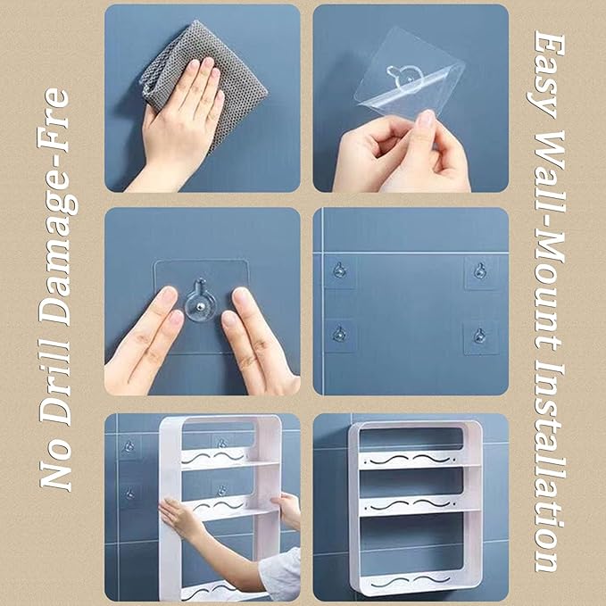 Wall Mount Organizer Floating Bathroom Shelves No Drill Adhesive Makeup Storage Rack Hang Decorative Over The Toilet Shelf(Black,50x70cm)