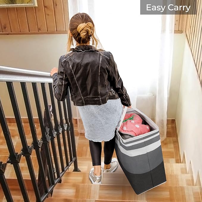 HomeHacks 3-Pack Large Laundry Basket,75L Each Waterproof, Freestanding Laundry Hamper, Collapsible Tall Clothes Hamper with Extended Handles for Clothes in the Dorm and Family-Gradient Grey