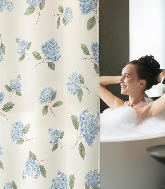 MAMUSE Shower Curtain for Bathroom - Cute Aesthetic Decorative Modern Girly Unique Girls Design Pretty Women Waterproof Fabric Cloth Cortinas de Baño Bathtub 72 x 72 Inch, Small Blue Flower