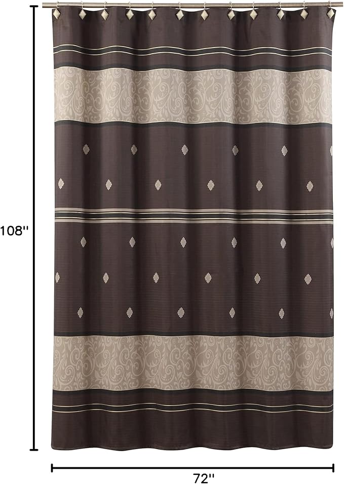 Seville Tan Polyester Bronze Stripes Chocolate Large Vintage Shower Curtain,Decorative Waterproof Printed Fabric Brown Bathroom Curtains,Extra 108" W x 72" L