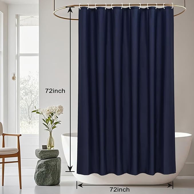 AooHome Standard 72x72 inch Shower Curtain Liner, Durable Polyester Solid Color Shower Curtain with Hooks, Weighted Hem, Waterproof, Navy Blue