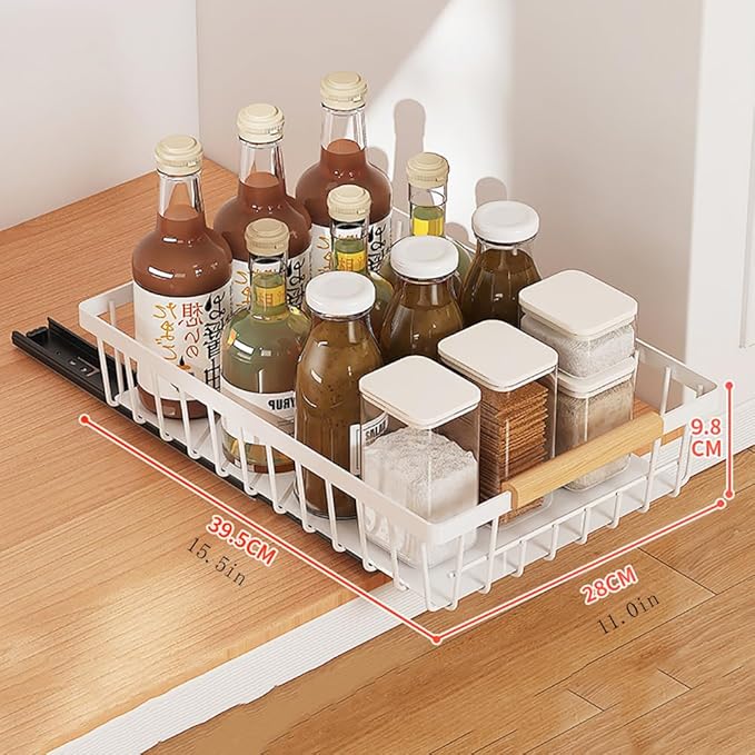 GarveeHome Pull Out Cabinet Organizer Expandable Slide Out Drawer Organizers, No Drill Pull Out Drawers Adhesive Compatible Framed Cabinets Shelves for Kitchen Pantry