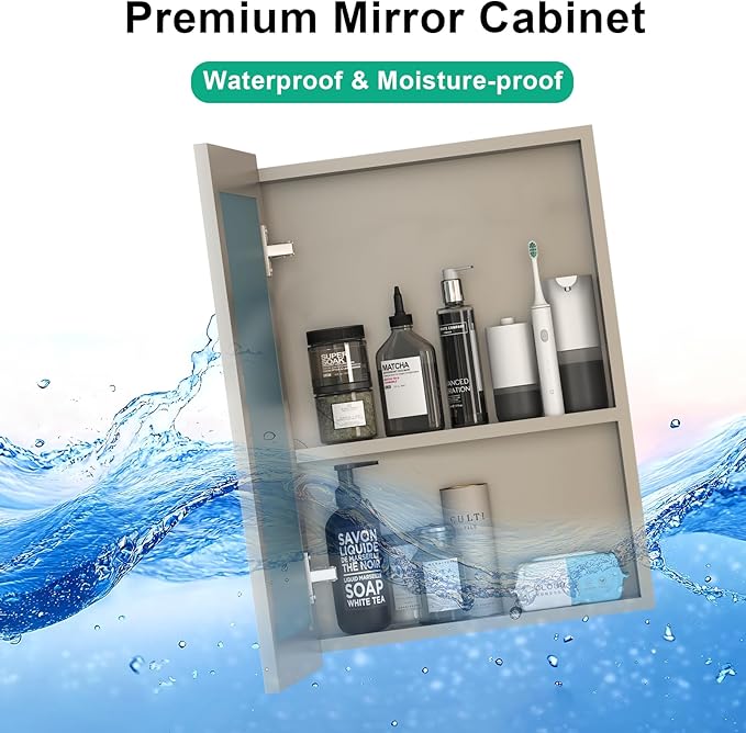 18x14 Inch Bathroom Medicine Cabinet with Mirror, Pre-Assembled Bathroom Medicine Cabinets, Surface/Recessed Wall Mounted Farmhouse Large Medicine Cabinet, Sliver