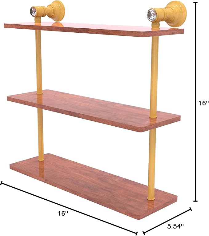Allied Brass CC-5-16-IRW-SGL Carolina Crystal Collection 16 Inch Triple Wood Shelf, Spanish Gold