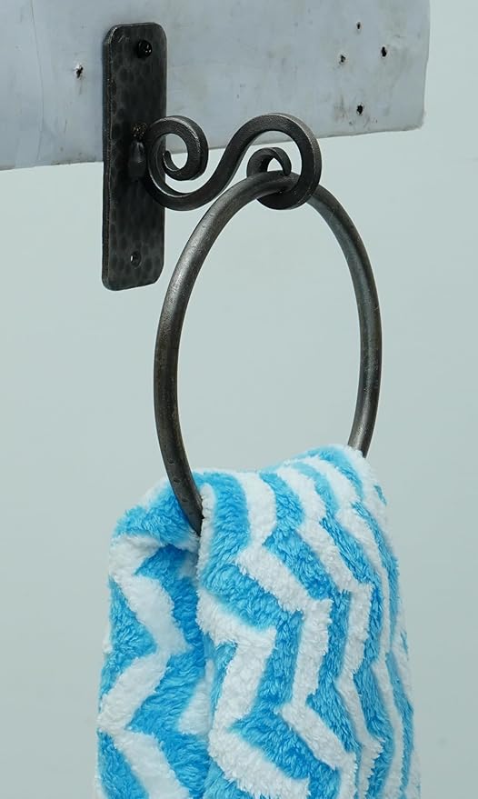 The Metal Magician Round Hand Towel Holder for Bathroom Wall - Kitchen Towel Ring - Aesthetic Design & Heavy Duty Durability - (Spiral Suspension) - (Antique Nickel)