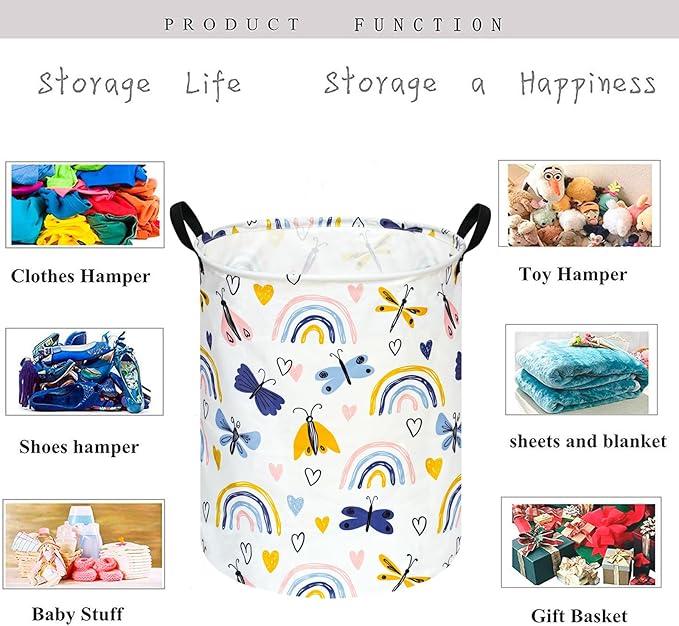 KUNRO Round Laundry Gift Basket Storage Hamper, Clothes Storage Organizer Bins, Shelf Basket with Handles for Room Decor (Dragonfly)