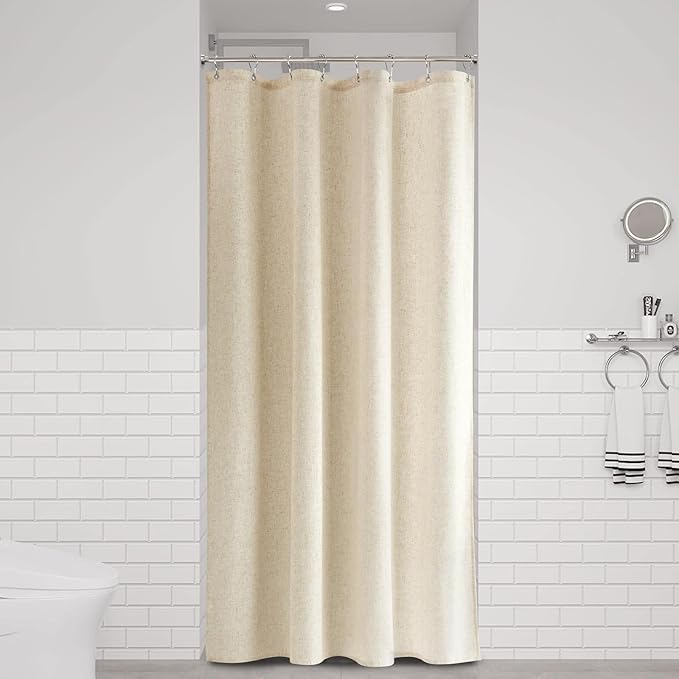 Naturoom Beige Linen Shower Curtain, Textured Fabric Shower Curtains for Bathroom Modern Farmhouse Neutral Tone Premium Quality Fabric Bohemian Rustic Cottage Country Bathroom Decor, Cream, 48 x 72