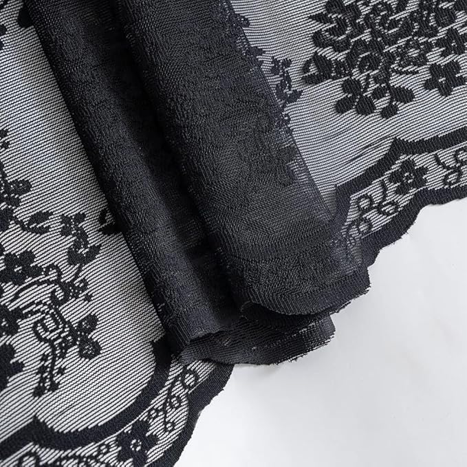 YJ YANJUN Goth Narrow Shower Curtain 36x72 with Attached Valance Victorian Black Floral Lace Small Shower Curtain Short Gothic Rv Camper Shower Curtain Halloween Spoopy Ghost Half Bathroom Décor