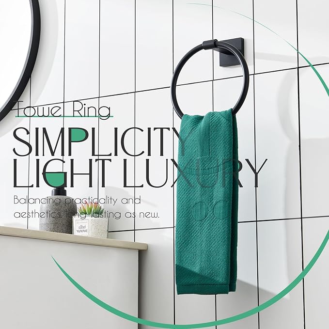 KOKOSIRI Towel Ring Matte Black Bath Towel Hanger Bathroom Hardware Hand Towels Holder Rack Wall Mounted Stainless Steel, B3010BK