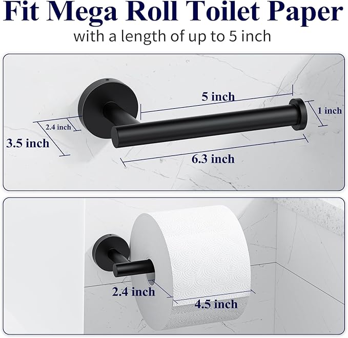 Kitsure Toilet Paper Holder Wall Mount - Sturdy Round Matte Black Toilet Paper Holder for Mega Roll, Premium 304 Stainless Steel Toilet Paper Roll Holder for Bathroom, Washroom, 2 Pack, Black