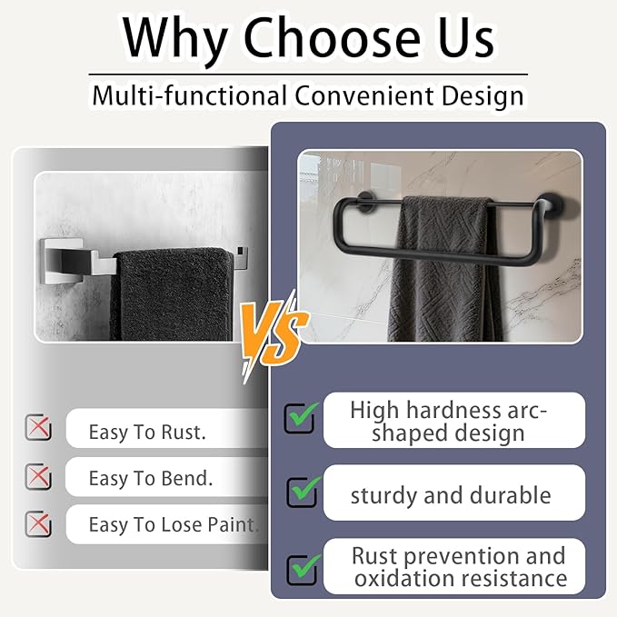 Double Towel Bar,Double Towel Rack for Bathroom,16 Inch Matte Black Towel Holder,Towel Rack for Bathroom Wall Mounted,SUS304 Stainless Steel Easy to Install