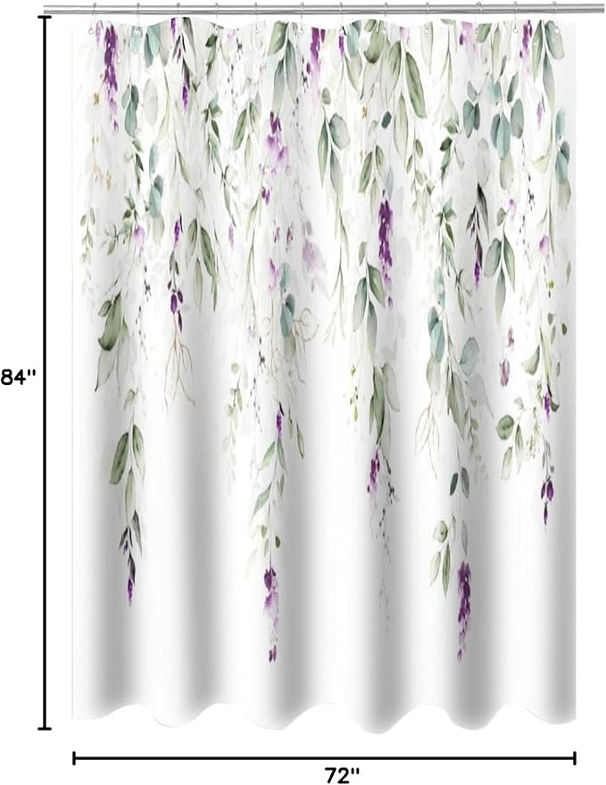 Purple Floral Shower Curtain Watercolor Flowers Modern Minimalist Wildflower Bathroom Decor Fabric Curtains with Hooks 72x84 Inches(183x214cm), Style-10