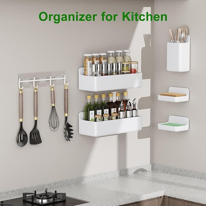 Adhesive Shower Caddy 6 Pack Rustproof Shower Shelves for Inside Shower No Drilling Bathroom Organizers and Storage & Home Décor & Kitchen Large Rack with Soap Holder Clear (white)