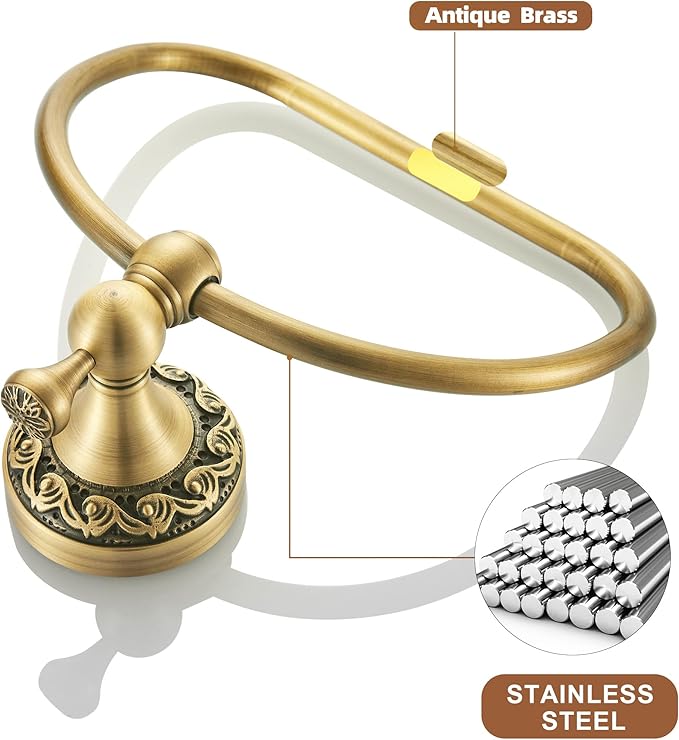 WOLIBEER Brass Towel Ring,Antique Hand Towel Holder, Bathroom Hand Towel Rack Hanger Wall Mounted Retro Kitchen Accessories