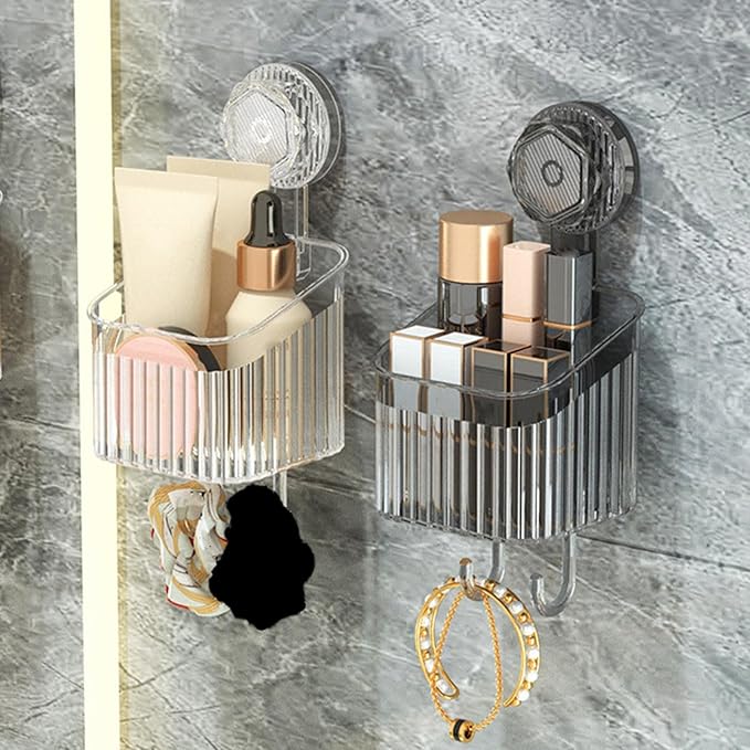 Powerful Suction Cup Bathroom Shelf Wall Mounted Rack Storage Basket Convenient Makeup Tool Stand