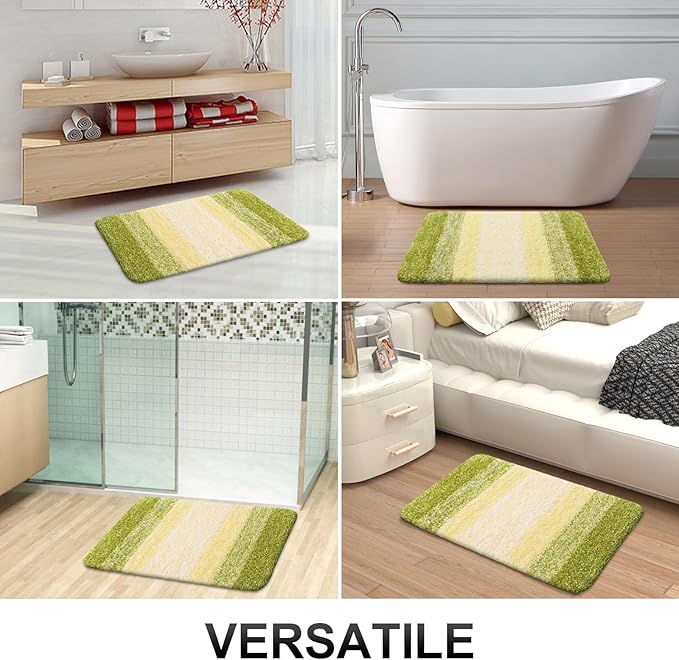 OLANLY Bathroom Rug Set 2 Piece, Soft Absorbent Microfiber Bath Rug Set, Non-Slip, Machine Wash Dry, Plush Shaggy Bath Mats for Bathroom (47"x20"+24"x16", Olive Green)