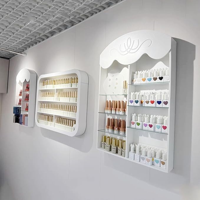 Hanging Wall Nail Polish Organizer, Floating Shelves for Salon Beauty and Manicure Shop, Wooden Nail Polish Display Rack Perfume Rack, White,B