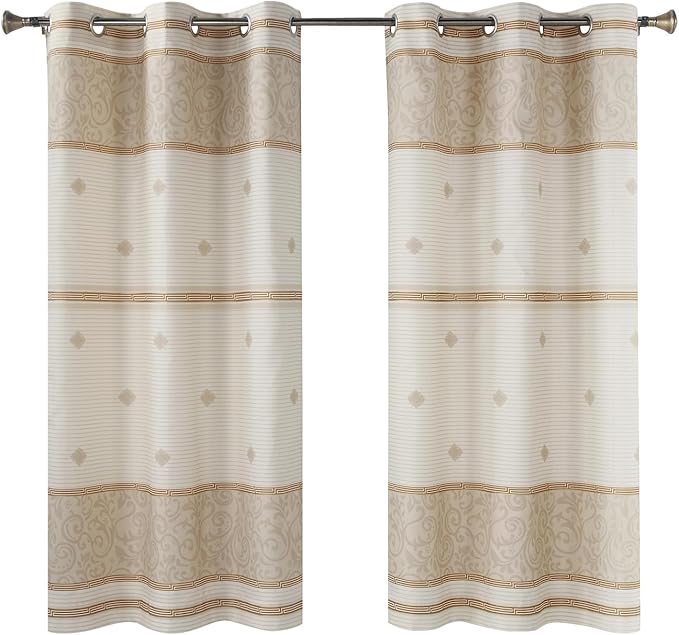 Seville Vintage Yellow Pinted Tan Grommet Window Curtain Pair,Farmhouse 2 Panels Set,Each 42" W x 63" L and Total 84" Wide and 63" Long