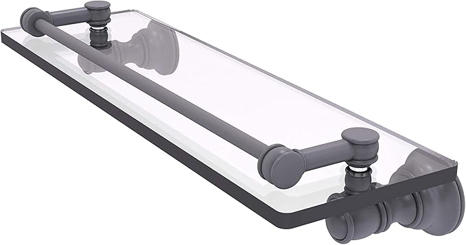 Allied Brass CL-1-16-GAL Carolina Collection 16 Inch Gallery Rail Glass Shelf, Matte Gray