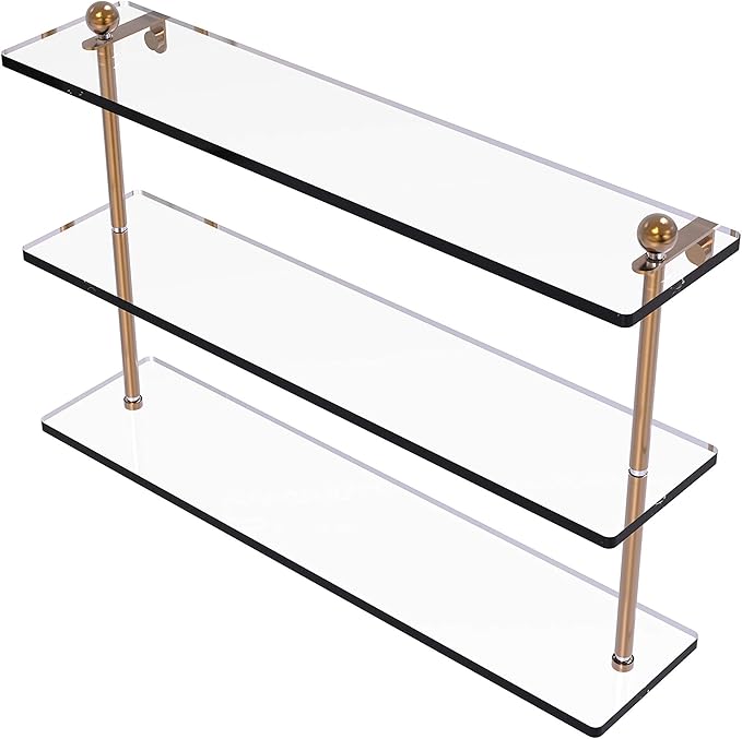 Allied Brass PR-5/22-BBR 22 Inch Triple Tiered Glass Shelf, Brushed Bronze
