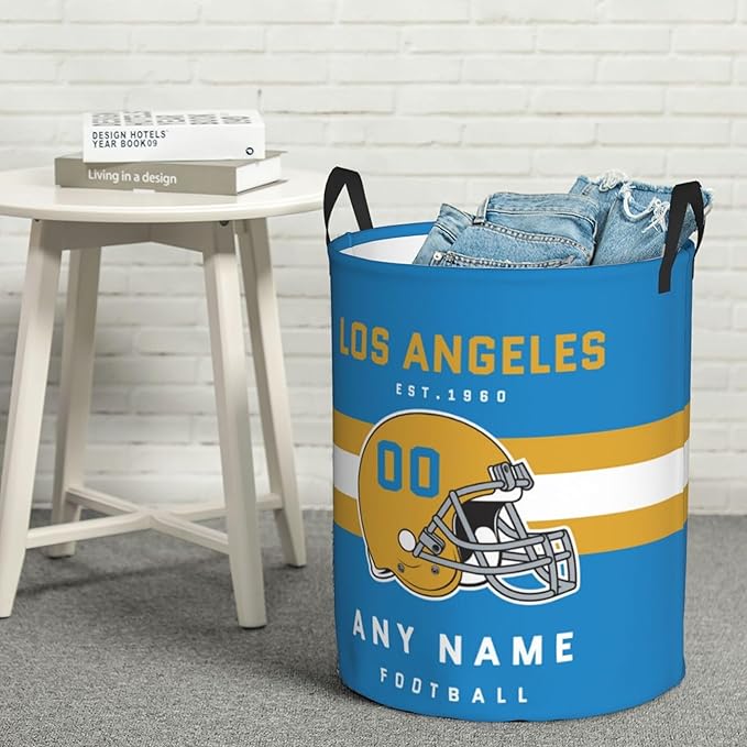 Custom Los Angeles Laundry Hamper - Personalized Football Style Laundry Basket - Customized Name And Number - Dirty Clothes Hamper Waterproof Large Capacity Hamper for Bedroom Bathroom Living Room