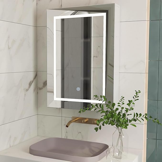 Lighted Medicine Cabinet with Mirror,Led Medicine Cabinets Wall Mounted, Memory 3-Color Mode, Dimmer,Surface Mount Bathroom Medicine Cabinet Mirror,20x28Inch
