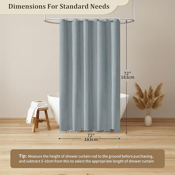 Fog Blue Shower Curtain Linen Shower Curtain Beige Boho Shower Curtain for Bathroom Rustic Striped French Country Shabby Chic Shower Curtains, 72” x 72“