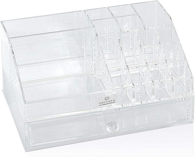 Decozen Makeup Organizer - Vanity Storage with Multiple Compartments and Drawers for Brushes, Lipsticks, Jewelry, Perfect for makeup organizer countertop, makeup holders and organizers, Gift for Mom