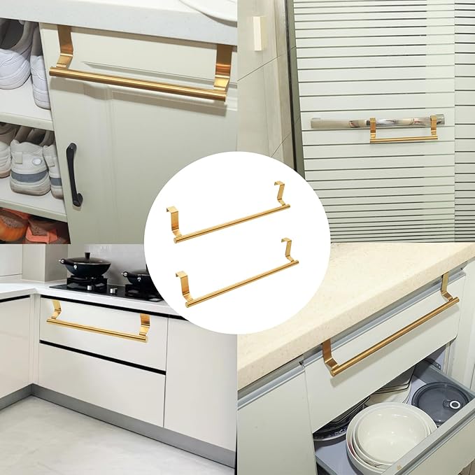 2 Pack Gold Towel Holder, 14 Inch Stainless Steel Towel Holders, Kitchen Towel Rack, Over Cabinet Door Towel Bar, Suitable for Universal Installation in Kitchens and Bathrooms(Large)