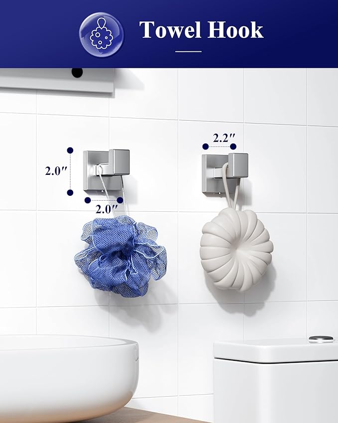 Kitsure 5-Pieces Bathroom Hardware Set & Accessories, Rustproof Towel Racks for Bathroom Wall Mounted, 16" Towel Bar, Toilet Paper Holder, Ring & 2 Hooks, Brushed Nickel