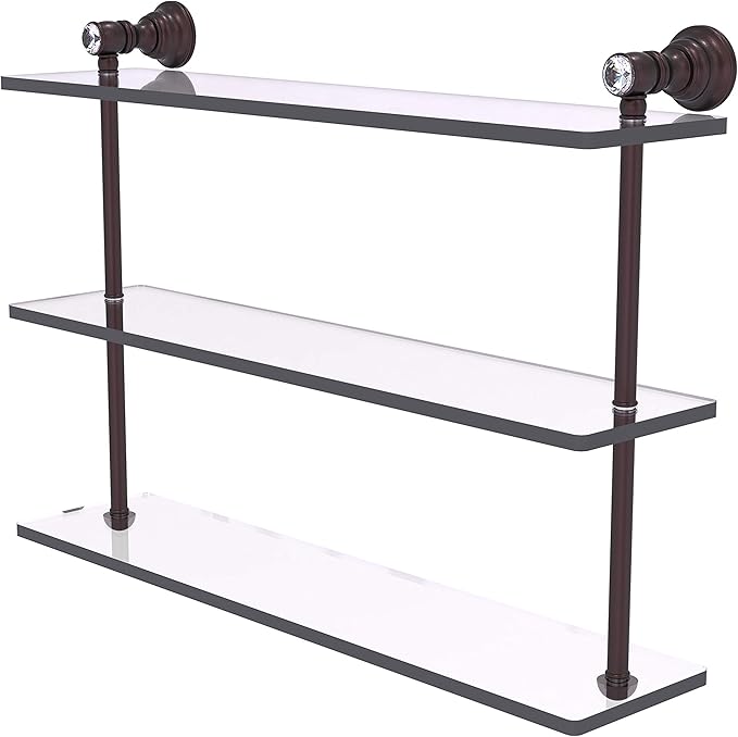 Allied Brass CC-5-22 Carolina Crystal Collection 22 Inch Triple Glass Shelf, Antique Bronze