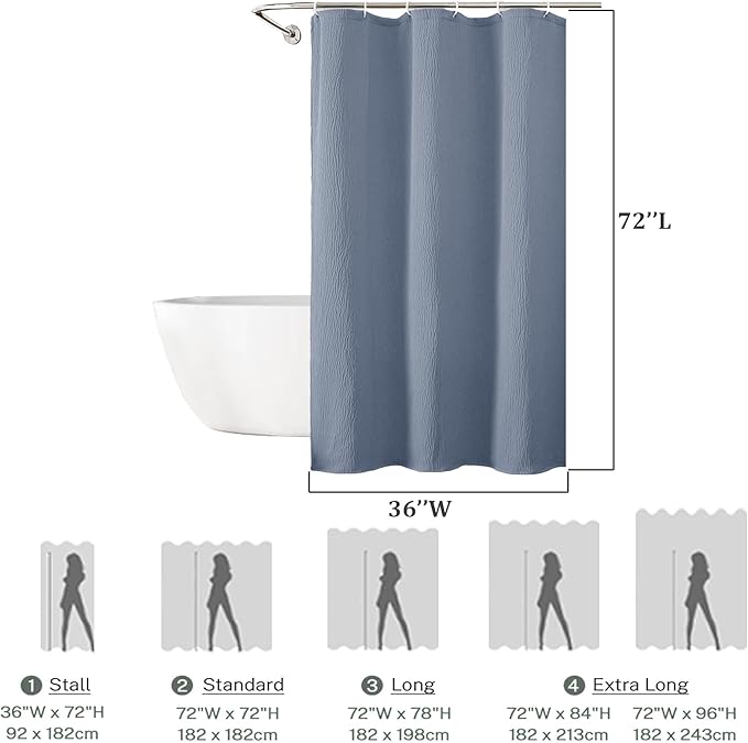 Aiyufeng 3D Textured Sky Blue Small Shower Curtain for Bathroom, Fabric Shower Curtain Heavy Duty Cloth, Stall Size Narrow Bathroom Curtains, Machine Washable, 36x72 Inches