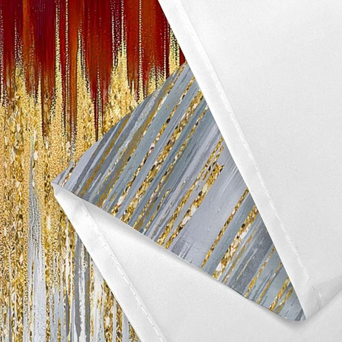 JAWO Abstract Dark RedSh ower Curtain, Gold Blue Boho Ombre Minimalist Chic Art Shower Curtains, Modern Neutral Contemporary Striped Brush Strokes Tan Art Waterproof Bathroom Curtain with 12 Hooks