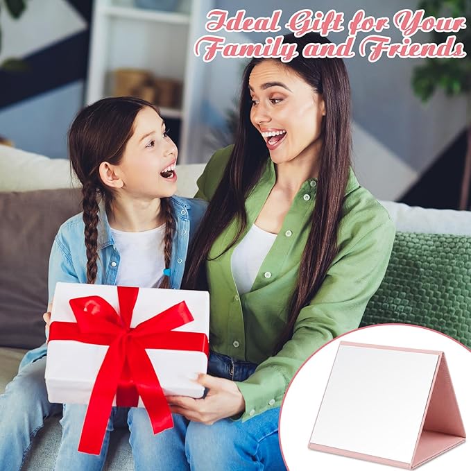 3 Way Foldable Full Length Mirror with Handle 31.89 x 11.22 Inches Leather Portable Camping Travel Hanging Folding Body Mirror for Makeup Dance Fitness Spa Hair Styling(Pink,Classic)