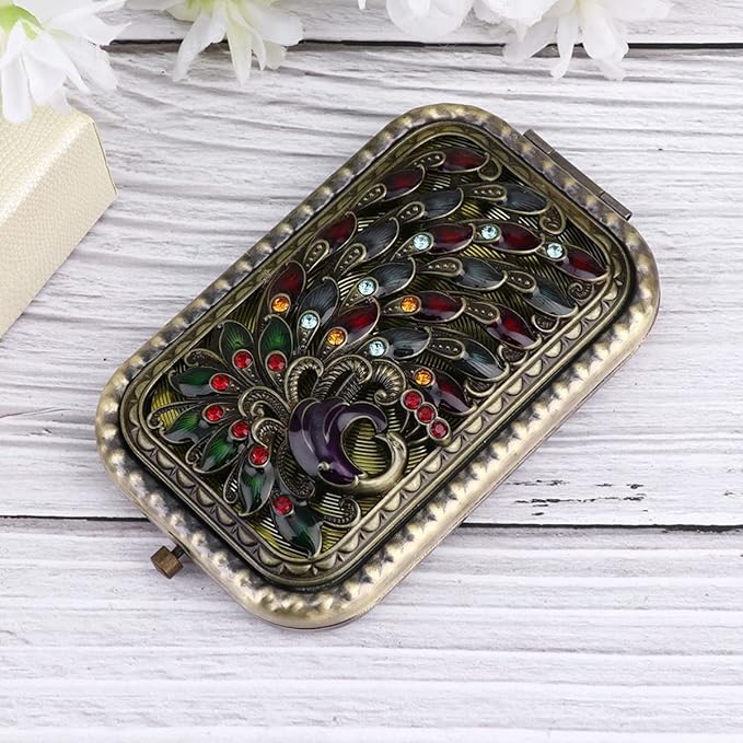 Beaupretty Vintage Foldable Makeup Mirror Pocket Size Antique Metal Double- Sided Compact Mirror Vanity MirrorTravel Mirror for Women