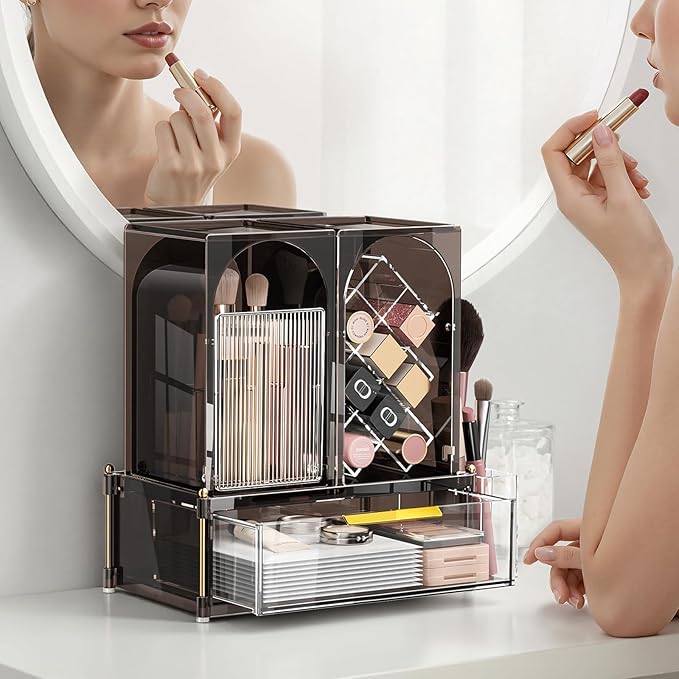 Modular Makeup Organizer, Clear Acrylic Cosmetic Storage Box with Drawer, Vanity Countertop Organizer for Makeup, Skincare and Beauty Accessories – Multiple Styles
