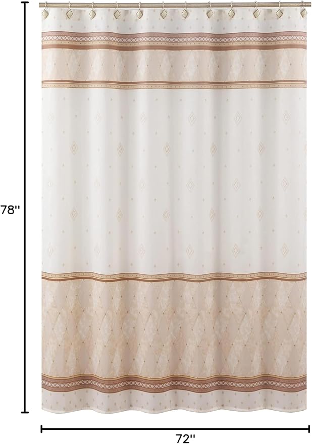 Corinthia Beige Polyester Fabric Cream Printed Elegant Cloth Shower Curtain,Contemporary Ivory Decorative Waterproof Bathroom Curtains,72" W x Extra High 78" L