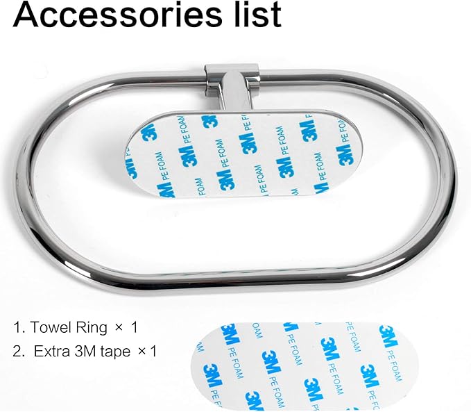 HouseAid Self Adhesive Towel Ring for Bathroom, Stainless Steel Adhesive Hand Towel Holder, No Drilling Modern Hand Towel Hanger, Polished Chrome
