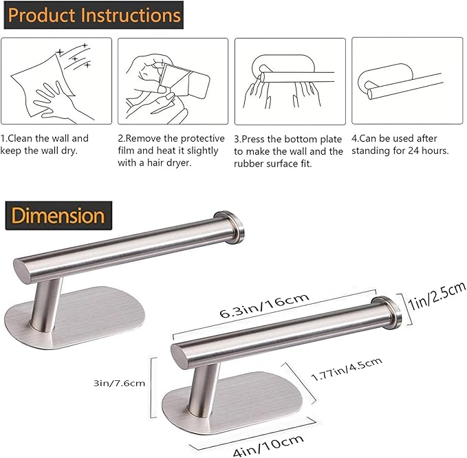 JOPOFI Toilet Paper Holder - Self Adhesive Toilet Paper Holder Wall Mount for Bathroom, SUS 304 Stainless Steel Command Strip Toilet Paper Roll Holder Stick On, No Drilling - Brushed Nickel(2 Pcs)